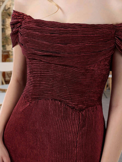 Robe de Bal Fourreau/Colonne à Épaules Dénudées et Manches Courtes avec Fente Latérale