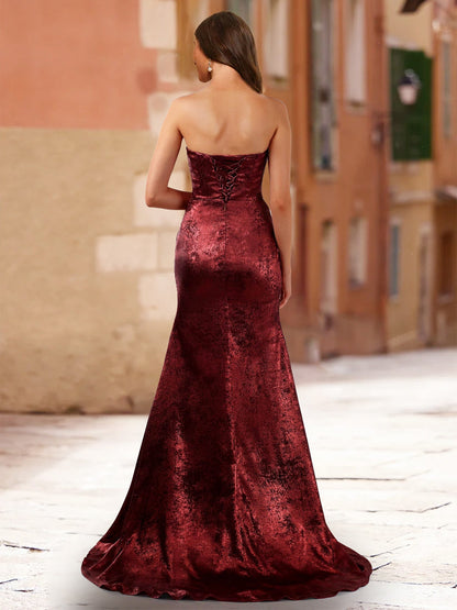 Robe de Bal Fourreau/Colonne à Épaules Dénudées et Manches Courtes avec Fronces