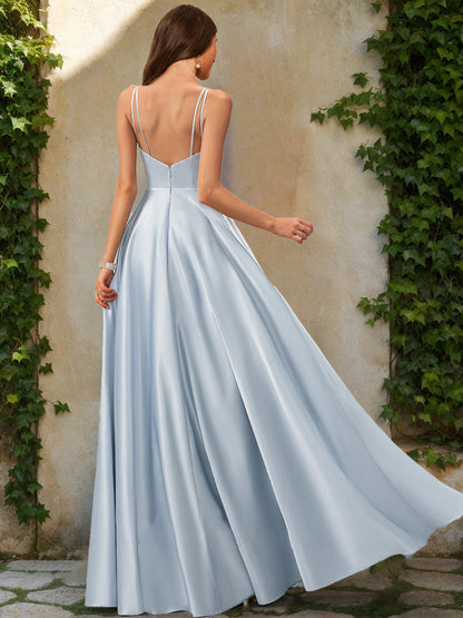 Robe de Bal Trapèze/Princesse Sans Manches à Col en V et Froncée
