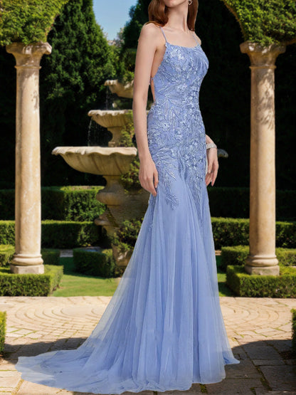 Robe de Bal Sirène/Trompette Sans Manches à Bretelles Spaghetti et Dentelle