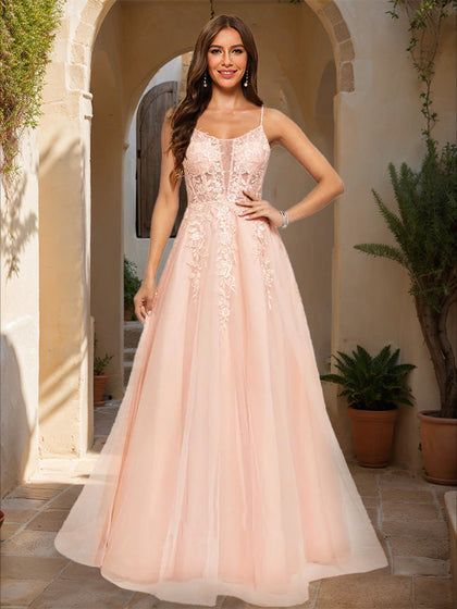 Robe de Bal Trapèze/Princesse à Bretelles Spaghetti Sans Manches avec Appliques