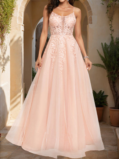 Robe de Bal Trapèze/Princesse à Bretelles Spaghetti Sans Manches avec Appliques