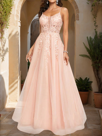 Robe de Bal Trapèze/Princesse à Bretelles Spaghetti Sans Manches avec Appliques