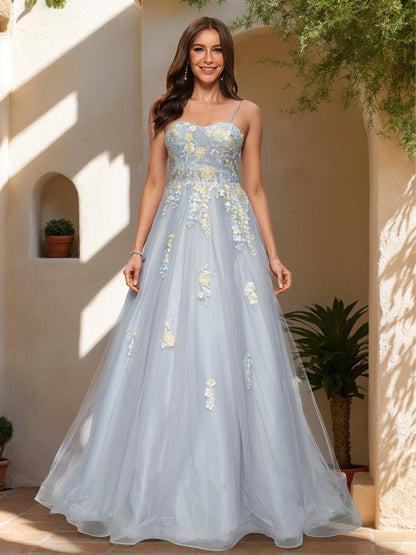 Robe de Bal à Bretelles Spaghetti Sans Manches avec Appliques