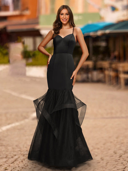 Robe de Bal Sirène/Trompette Sans Manches à Col en V et à Volants