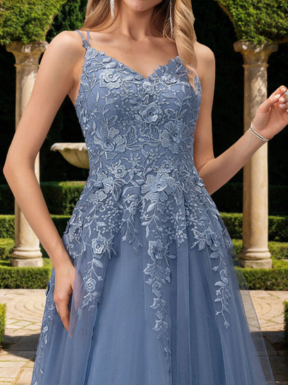 Robe de Bal Trapèze/Princesse Sans Manches à Col en V et Appliqués