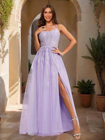 Robe de Bal Sans Manches à Encolure Dégagée et Appliques