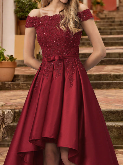 Robe de Bal Trapèze/Princesse à Épaules Dénudées et Manches Courtes avec Paillettes