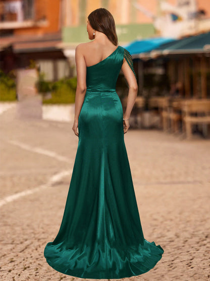 Robe de Bal Asymétrique à Une Épaule, Fourreau/Colonne avec Fente Latérale