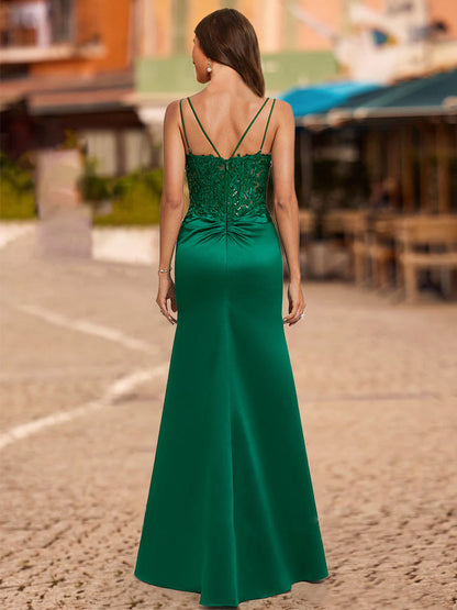 Robe de Bal Sirène/Trompette Sans Manches à Col en V et Fente Latérale