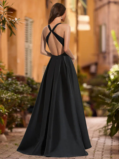 Robe de Bal Trapèze/Princesse Sans Manches à Col en V et Volants