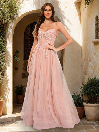 Robe de Bal Trapèze/Princesse Sans Manches, Sans Bretelles avec Appliques