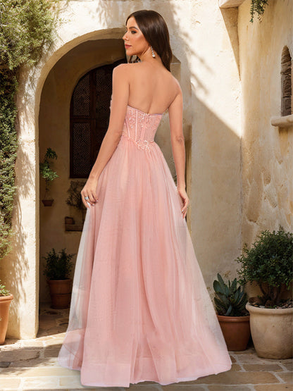 Robe de Bal Trapèze/Princesse Sans Manches, Sans Bretelles avec Appliques