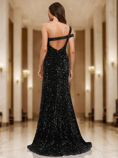 Robe de Bal Asymétrique à Une Épaule, Fourreau/Colonne avec Fente Latérale