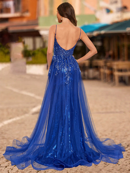 Robe de Bal Sirène/Trompette Sans Manches à Col Carré et Paillettes