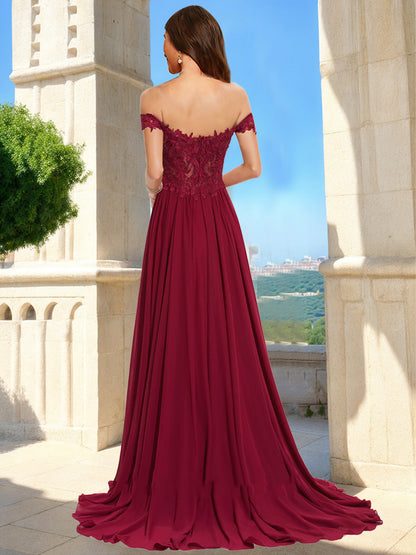 Robe de Bal Trapèze/Princesse à Manches Courtes et Épaules Dénudées avec Appliques