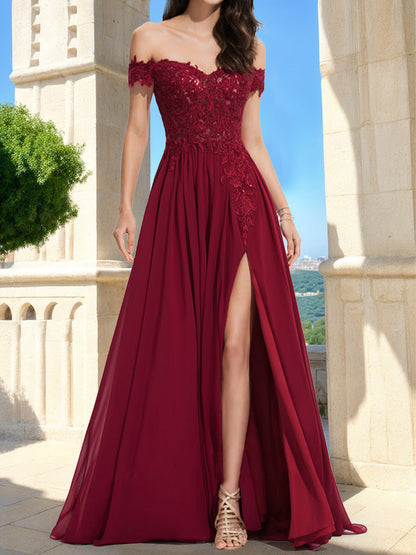 Robe de Bal Trapèze/Princesse à Manches Courtes et Épaules Dénudées avec Appliques