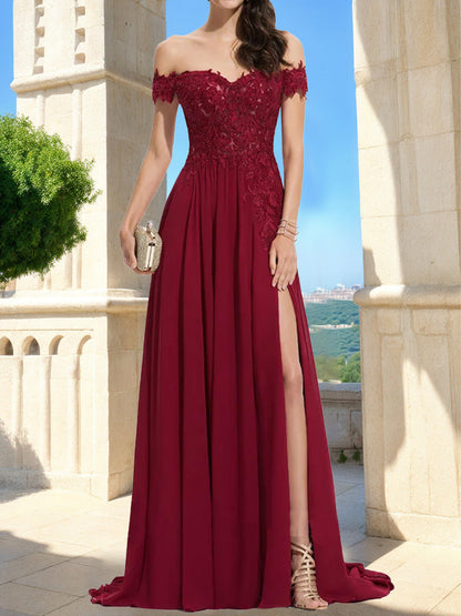 Robe de Bal Trapèze/Princesse à Manches Courtes et Épaules Dénudées avec Appliques