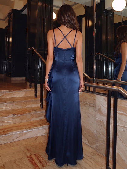 Robe de Soirée Fourreau / Colonne Encolure Arrondie Sans Manches avec Volants & Fente Latérale