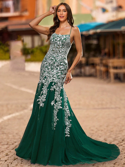 Robe de Bal Sirène/Trompette Sans Manches en Dentelle