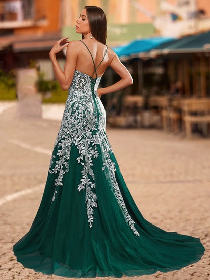 Robe de Bal Sirène/Trompette Sans Manches en Dentelle