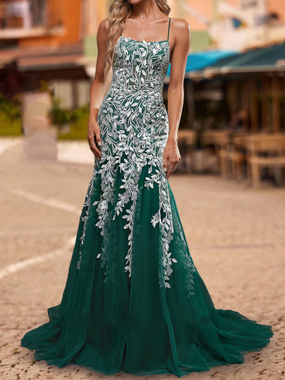 Robe de Bal Sirène/Trompette Sans Manches en Dentelle