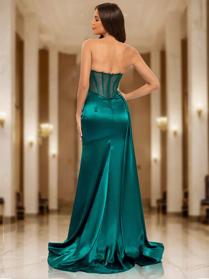 Robe de Bal Fourreau/Colonne Sans Bretelles, Sans Manches, Froncée