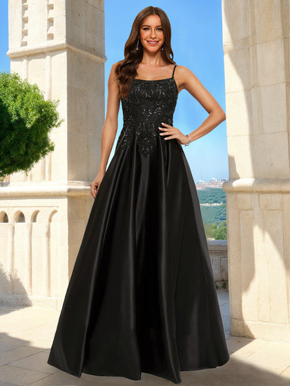 Robe de Bal Trapèze/Princesse à Encolure Dégagée Sans Manches et Paillettes