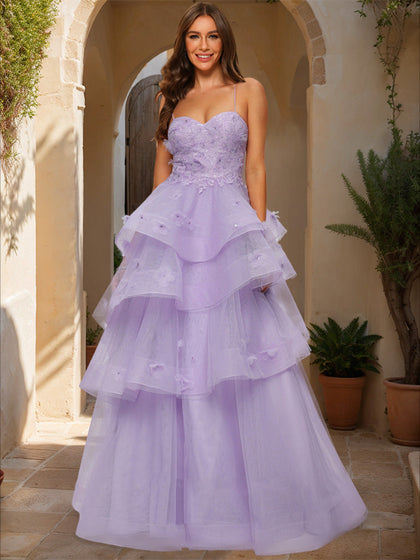 Robe de Bal à Volants et Décolleté en Cœur Sans Manches