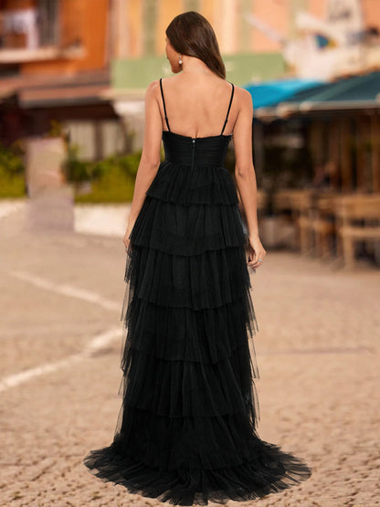 Robe de Bal Trapèze/Princesse Sans Manches à Col en V et à Volants