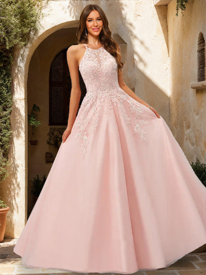 Robe de Bal Trapèze/Princesse à Paillettes Sans Manches et Dos Nu