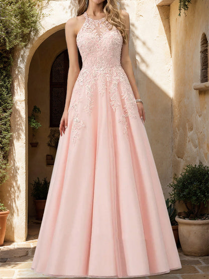 Robe de Bal Trapèze/Princesse à Paillettes Sans Manches et Dos Nu