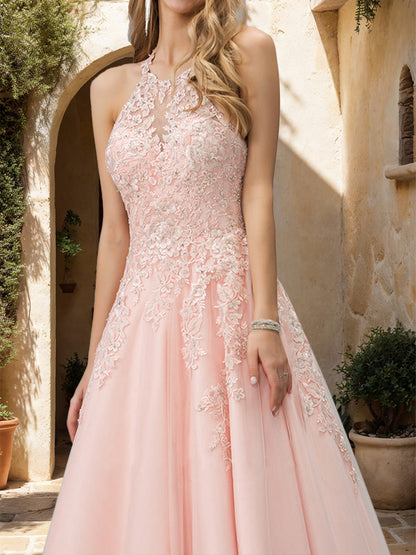 Robe de Bal Trapèze/Princesse à Paillettes Sans Manches et Dos Nu