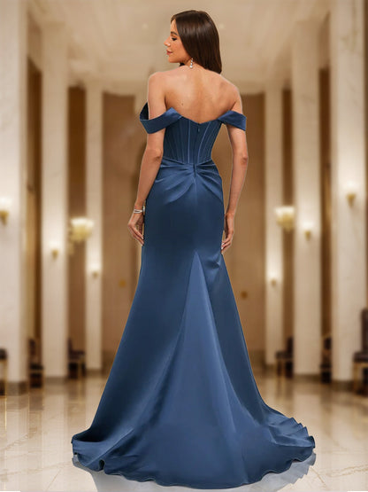 Robe de Bal Sirène/Trompette à Épaules Dénudées et Manches Courtes Froncées