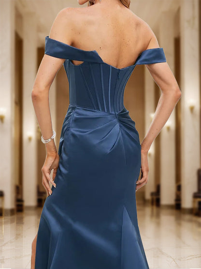 Robe de Bal Sirène/Trompette à Épaules Dénudées et Manches Courtes Froncées