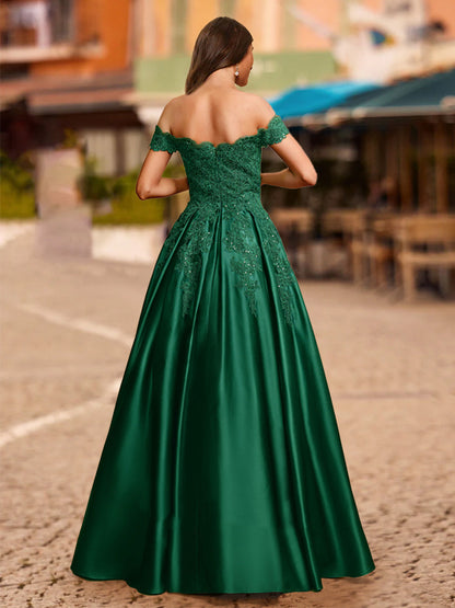 Robe de Bal à Épaules Dénudées et Manches Courtes à Paillettes