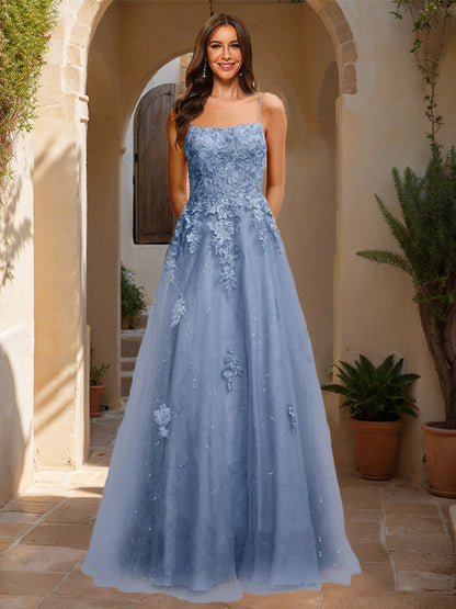 Robe de Bal Trapèze/Princesse à Col Carré Sans Manches et Paillettes