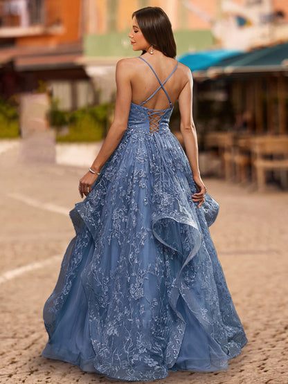 Robe de Bal à Paillettes, Col Carré, Sans Manches
