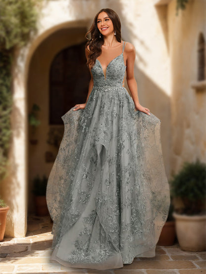 Robe de Bal à Col en V Sans Manches et à Volants