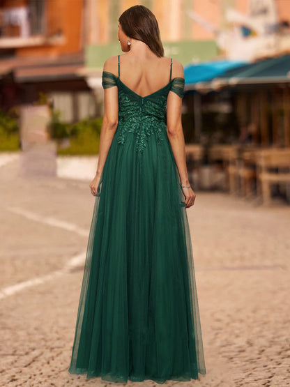 Robe de Bal Trapèze/Princesse à Épaules Dénudées et Manches Courtes à Paillettes