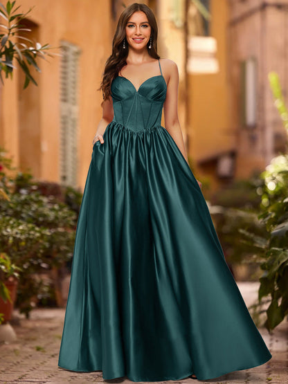 Robe de Bal Trapèze/Princesse Sans Manches à Décolleté en Cœur et Froncée
