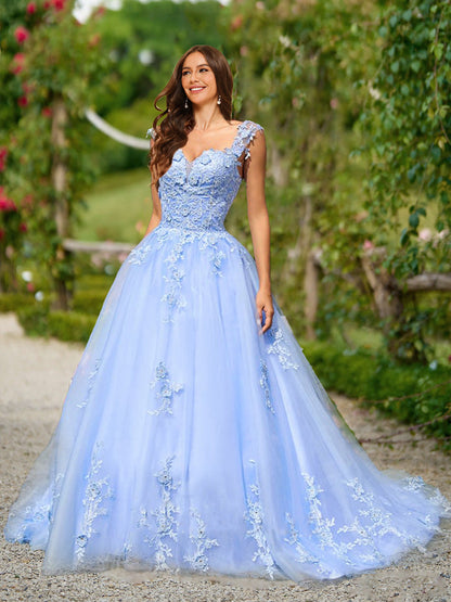 Robe de Bal en Dentelle Sans Manches, Décolleté en Cœur