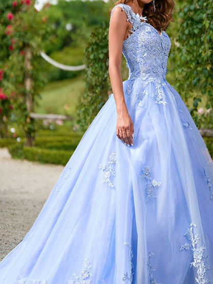 Robe de Bal en Dentelle Sans Manches, Décolleté en Cœur
