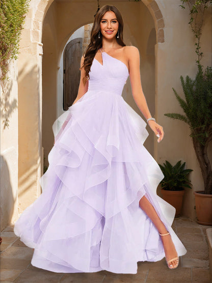 Robe de Bal Asymétrique Sans Manches à Volants