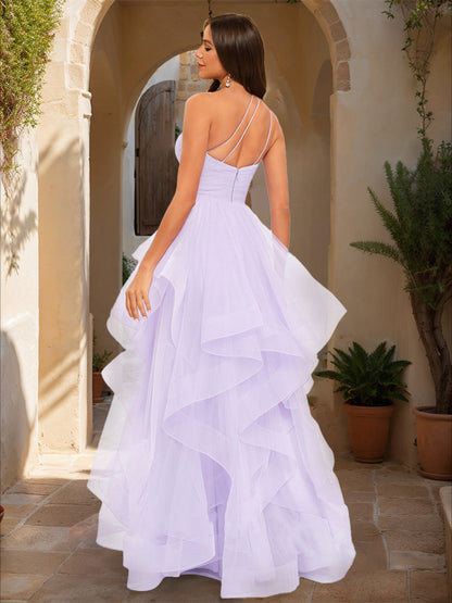 Robe de Bal Asymétrique Sans Manches à Volants