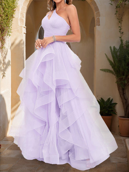 Robe de Bal Asymétrique Sans Manches à Volants