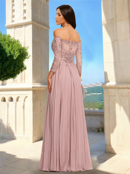 Robe de Bal Trapèze/Princesse en Dentelle, Épaules Dénudées, Manches 3/4