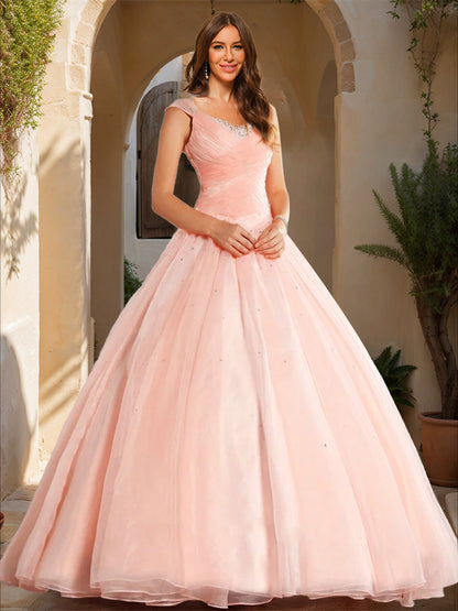Robe de Bal à Paillettes, Col en V, Sans Manches