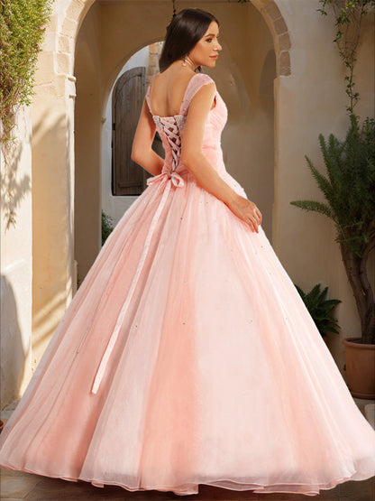 Robe de Bal à Paillettes, Col en V, Sans Manches