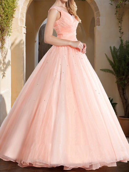 Robe de Bal à Paillettes, Col en V, Sans Manches
